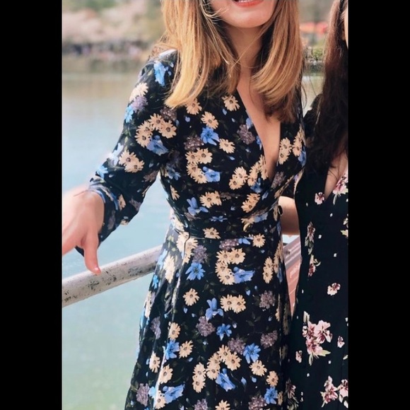 Zara Dresses & Skirts - Zara Black Blue Floral Dress XS